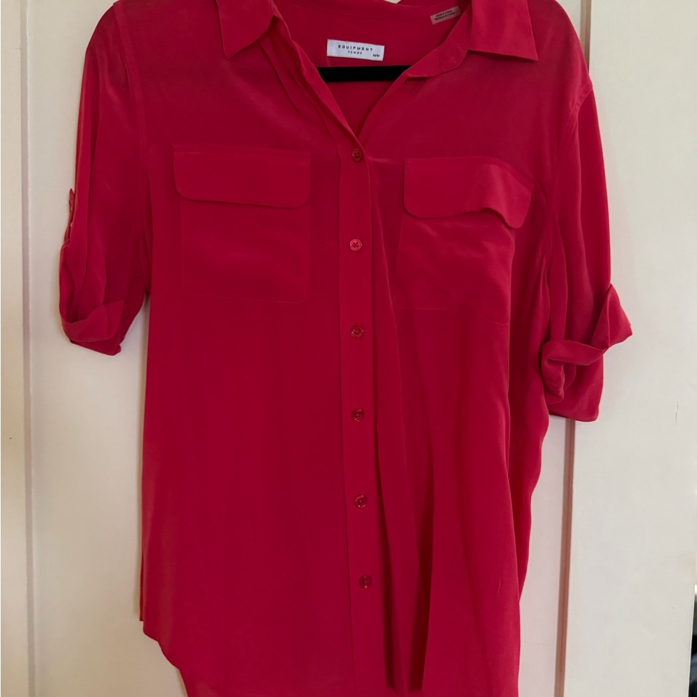 Equipment Women's Roll-Sleeve Button-Front Blouse - Red/Dark Pink